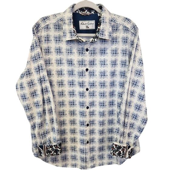 Robert Graham Hightower Cotton Blue White Check Print Button Down Shirt Men XL - Picture 3 of 11